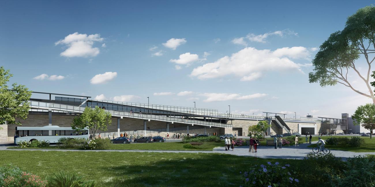 An artist's rendering of the new Winchester station as viewed from Winchester Common