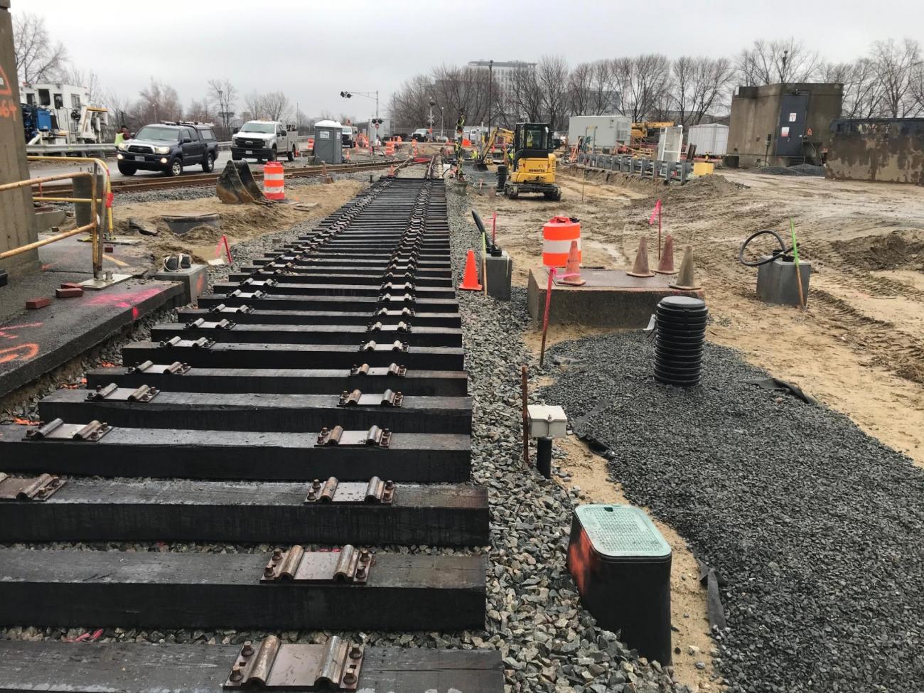 Track ties have been placed and are ready for new rail at Wellington Yard and Maintenance Facility