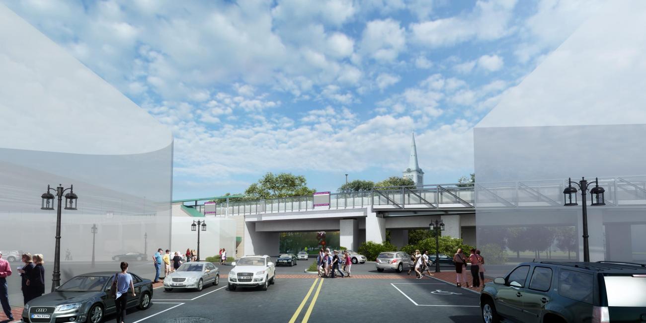 A rendering of Quill Rotary outside Winchester Station, as viewed from Mount Vernon Street.