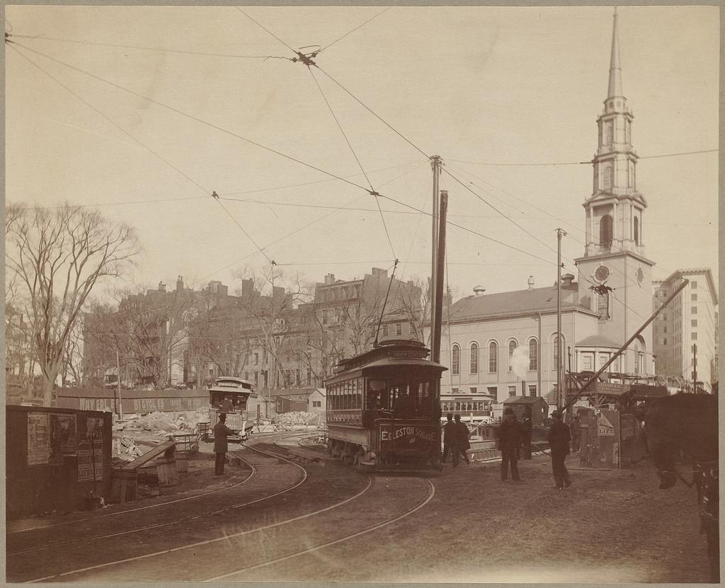 Trolley at Tremont and Park in 1800s