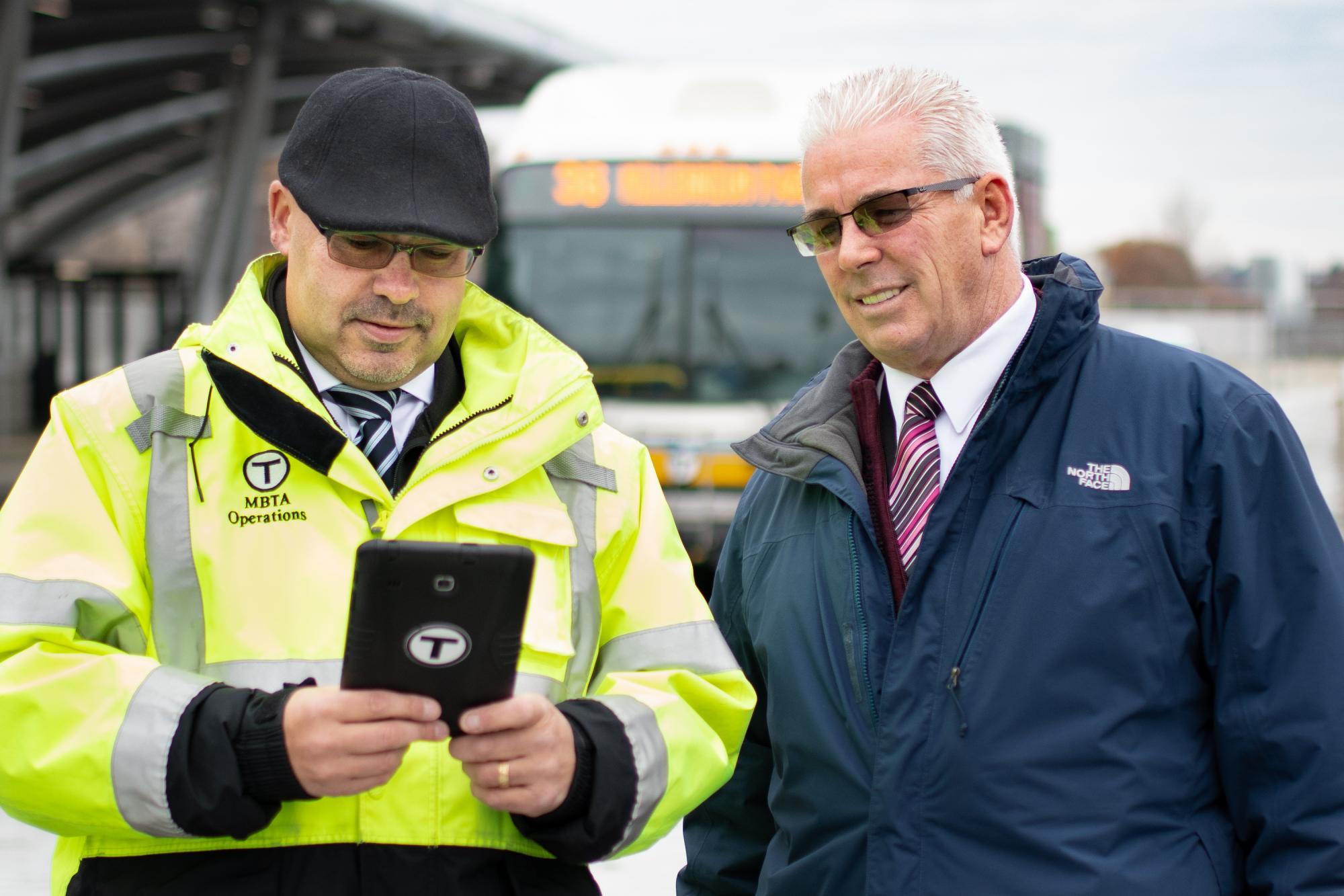 Road Control Supervisors Dorsey Dugan and Brian Clifford, who helped design Skate, a mobile dispatching app for bus inspectors