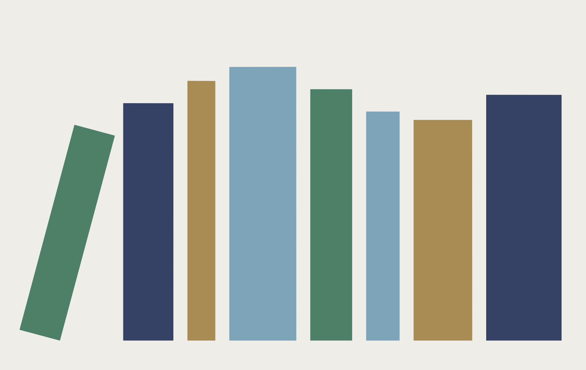 Clickable graphic that resembles books on a bookshelf