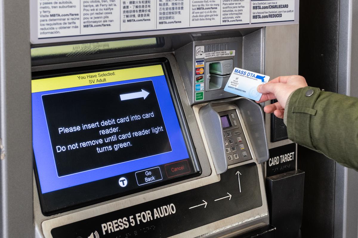 A rider uses an EBT card at a fare vending machine