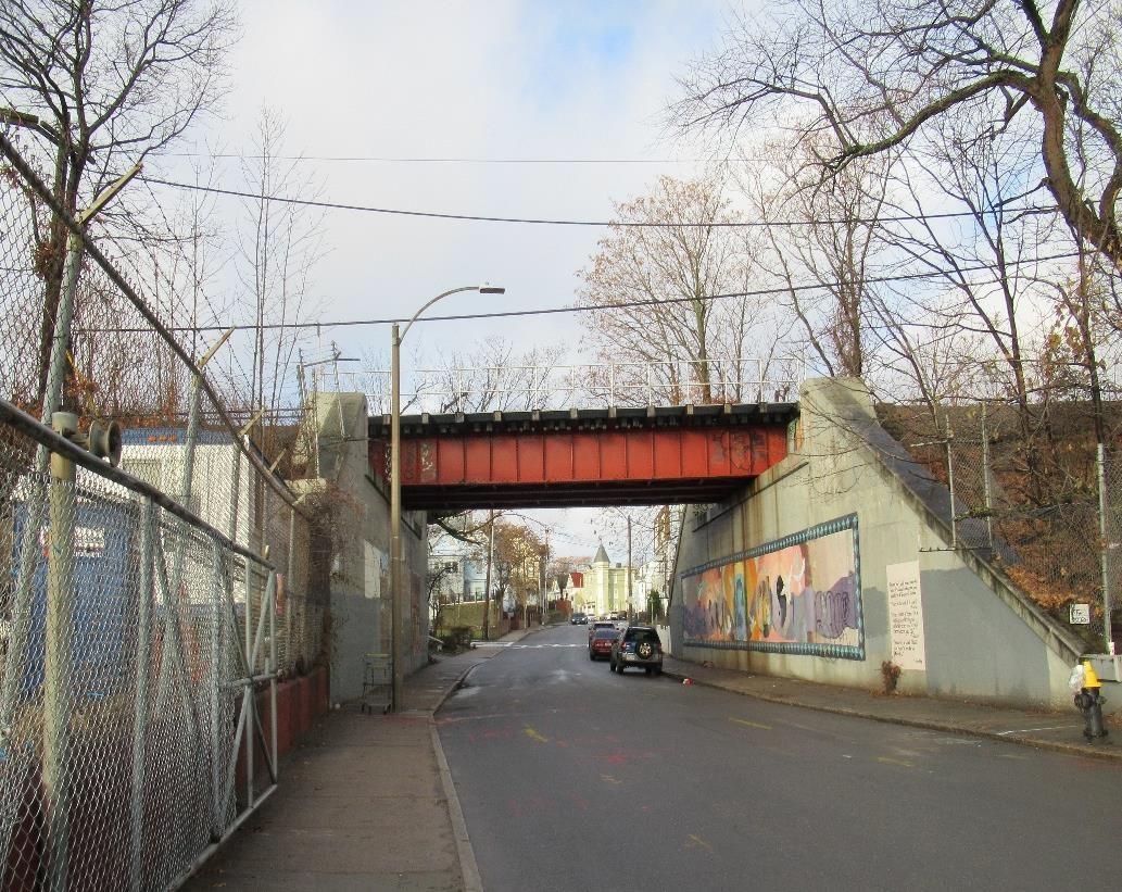 The East Cottage Street Bridge carries the Fairmount Line through Roxbury and Dorchester