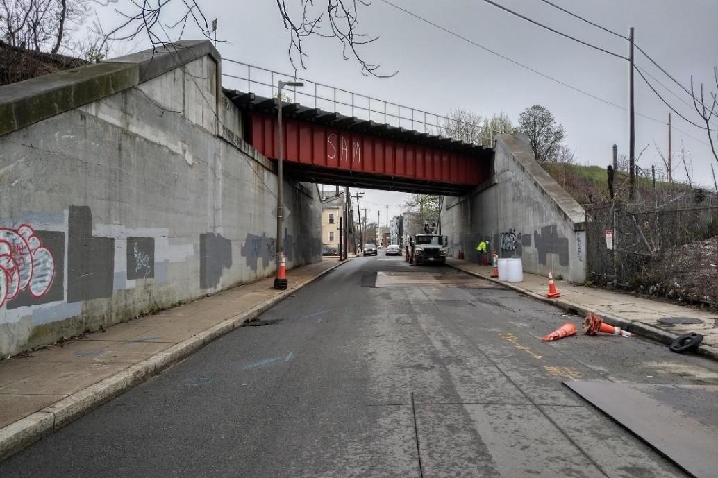 The Norfolk Avenue Bridge carries the Fairmount Line through Dorchester and Roxbury