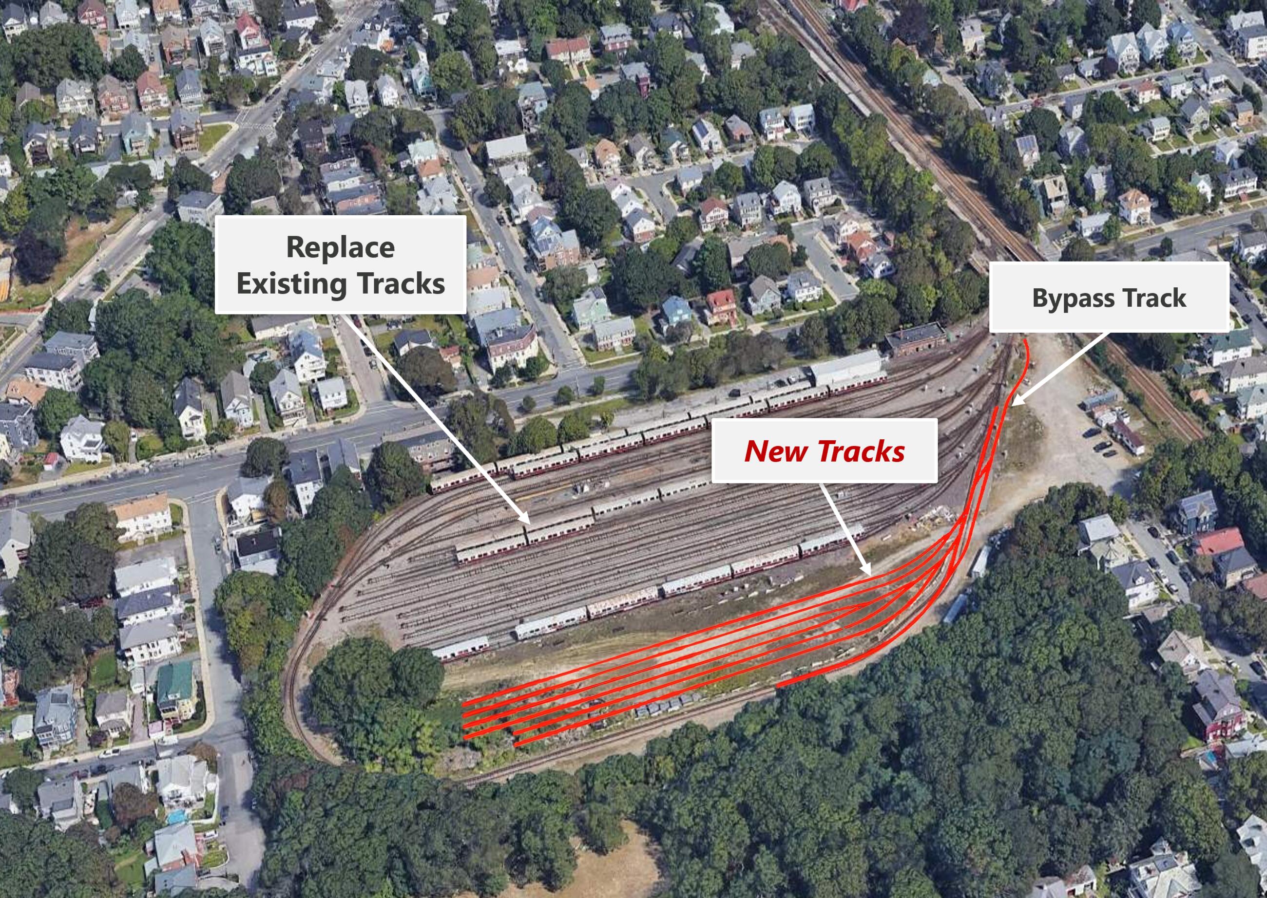 This aerial view of Codman Yard includes the planned expansion and other improvements.