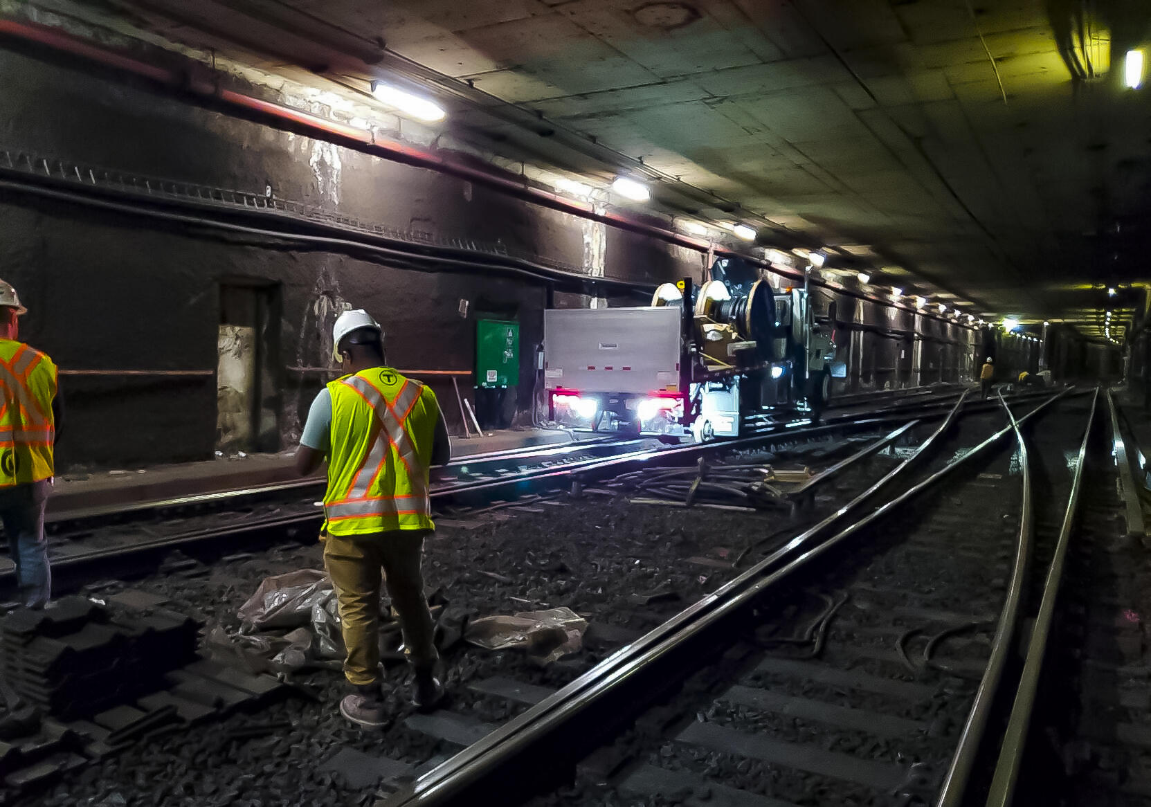 The MBTA is reconstructing the track crossing between Alewife and Davis stations on the Red Line to allow for an increase in operating speeds.